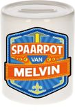 Bellatio Decorations Kinder spaarpot met naam - Melvin - keramiek - met dop - wit