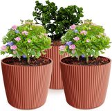 Prosperplast Plantenpot/bloempot Buckingham - 3x - buiten/binnen - steenrood - D17 x H15 cm