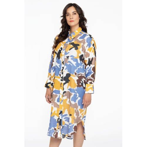 YOEK blousejurk met all over print wit/oker/blauw