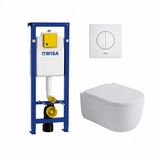 QeramiQ Dely Swirl Toiletset - 36.5x53cm - Wisa XS inbouwreservoir - 35mm zitting - witte bedieningsplaat - ronde knoppen - glans wit