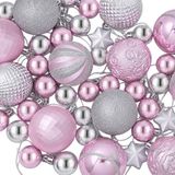 vidaXL Kerstballenset - 88 st - roze en zilver - Ø 6 cm - Kunststof