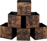 Merkloos Relaxdays Opbergmand - Set van 6 - 26x26x26 cm - Opvouwbaar - Houtlook - Zwart-Bruin
