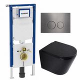Geberit QeramiQ Dely Toiletset - 36.3x51.7cm - Geberit UP720 inbouwreservoir - rimless - diepspoel - 35mm zitting - softclose - bedieningsplaat gunmetal - ronde knoppen - mat zwart