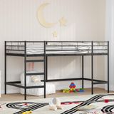 vidaXL Kids'loftbedframe - Effen - Zwart - 100 x 200 cm - Staal