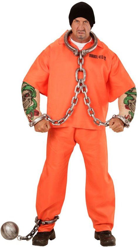 Widmann Boef Kostuum Amerikaanse Gevangene Met Tattoo Man Medium Carnaval kostuum Verkleedkleding