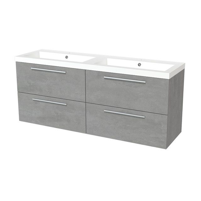 Maxaro Badkamermeubel 160cm Modulo Lichtgrijs Beton 4 lades Vlak Wastafel Mineraalmarmer