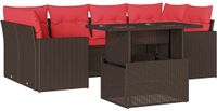 vidaXL 7-delige tuinbankset met kussens, bruin, polyrotan