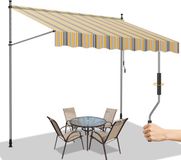 Merkloos Klemluifel - Balkonluifel Zonnescherm - Terras Beschermen - Zonder Boren Montage - 250x120 cm - Geel Blauw