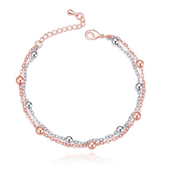 LGT JWLS Rose en Zilverkleurige Schakelarmband met Bedels Verstelbaar