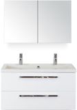 BES LED Seville Badmeubelset 100 cm - Wit Hoogglans - Wastafel Djazz 2 Kraangaten met Spiegelkast
