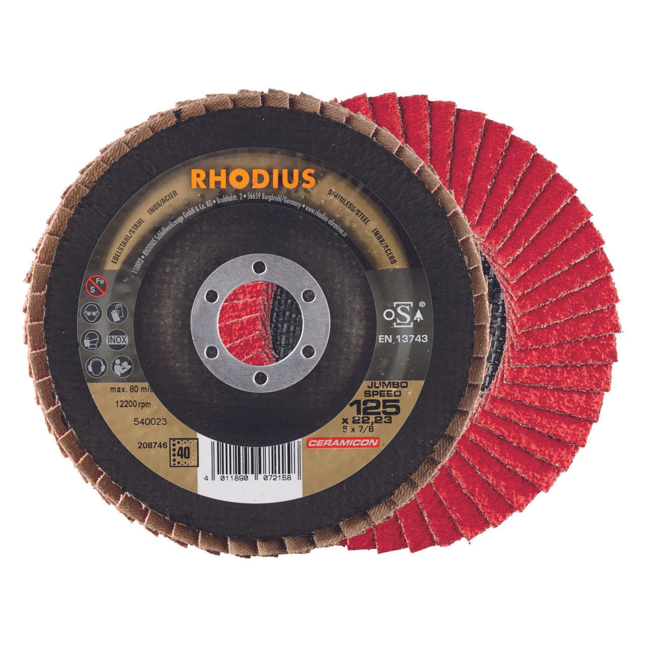 Rhodius Ceramicon Jumbo Speed Lamellenslijpschijf - K40 - 125mm - 10 stuks