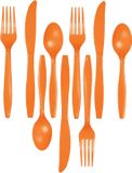 Merkloos Kunststof bestek party/bbq setje - 72x delig - oranje - herbruikbaar