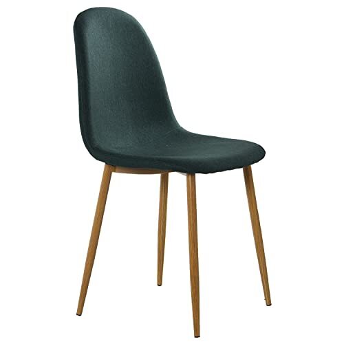 DRW Set van 4 stoelen en poten van metaal, houtlook, groen en hout, 44 x 52 x 87 cm, zitvlak 49 cm