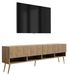 3xE living meuble TV avec panneaux avant rainurés, chêne, pieds obliques dorés