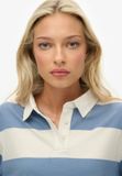Superdry Athletic Essentials Gestreept Rugby Shirt Dames Lange Mouwen Oceaanblauw/Ecru streep Katoen