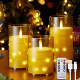 EXTSUD 3 stuks led-kaarsen met lichtketting en timer, oplaadbare led-kaarsen met afstandsbediening, vlamloze led-acrylkaarsen voor woning, decoratie, Kerstmis, verjaardag, feest