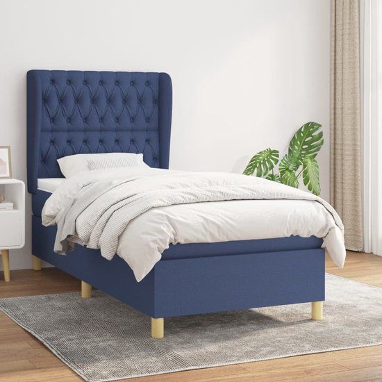 vidaXL Boxspring met matras stof blauw 100x200 cm