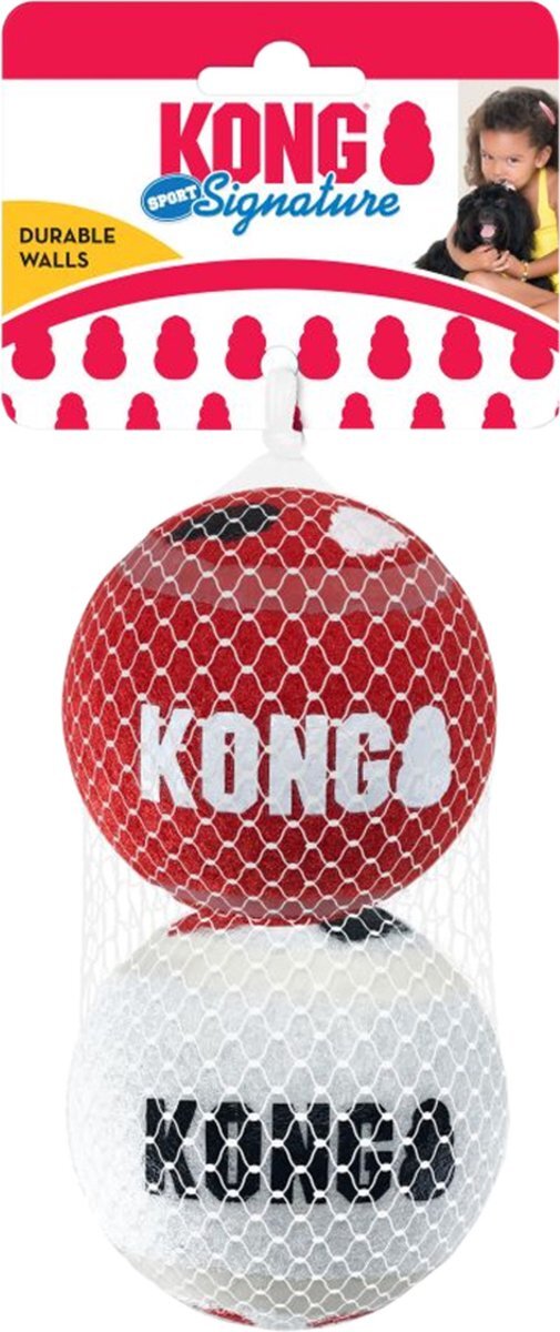 Kong Signature Speelballen M - steviger dan tennisballen - niet schurend materiaal - speelbal voor honden - 3 stuks wit, rood