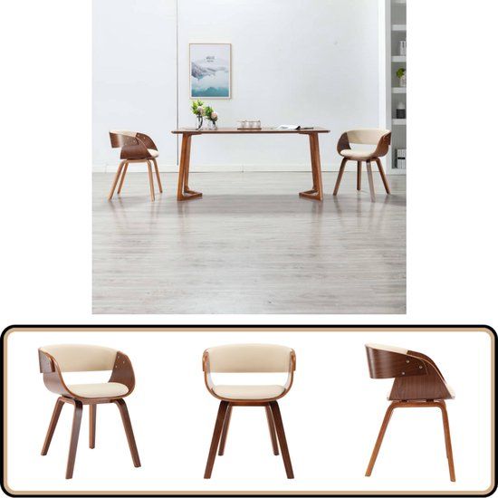 VidaXL Eetkamerstoel Crème Kunstleer Hout Gebogen