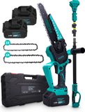 ProXtar Mini Kettingzaag + Telescopische Steel – Kettingzaag – Snoeizaag – Takkenzaag – Handzaag – 6 & 8 Inch Zaagblad – 2x 4000 mAh Accu – Inclusief Opbergkoffer & 6 Kettingen – Automatische Kettingsmering – Brushless