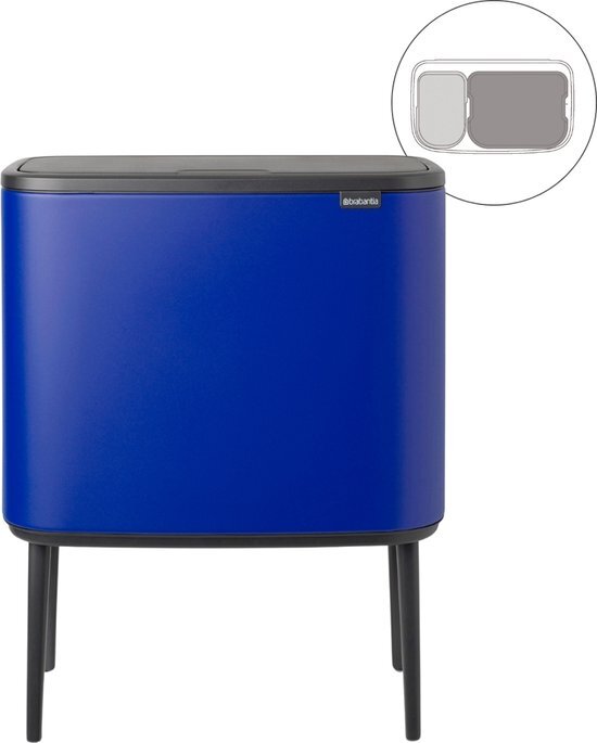 Brabantia Bo Touch Bin Afvalemmer 34 Liter (11 + 23 Liter) - Mineral Powerful Blue