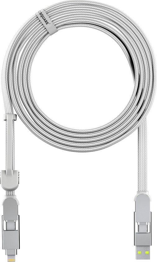 inCharge XL 3m oplaadkabel - USB, USB-C, Lightning - Wit