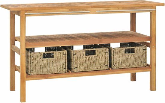 vidaXL Wastafelkast met 3 manden 132x45x75 cm massief teakhout