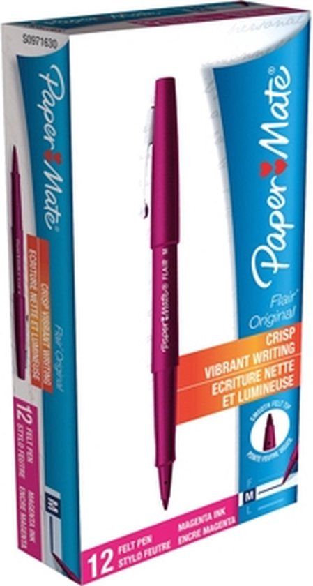 Paper Mate Flair Viltstiften | Medium punt (0,7 mm) | Magenta | 12 stuks
