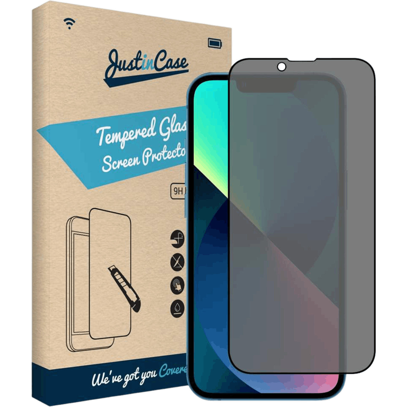 Just in Case iPhone 14 Gehard Glazen Privacy Screenprotector