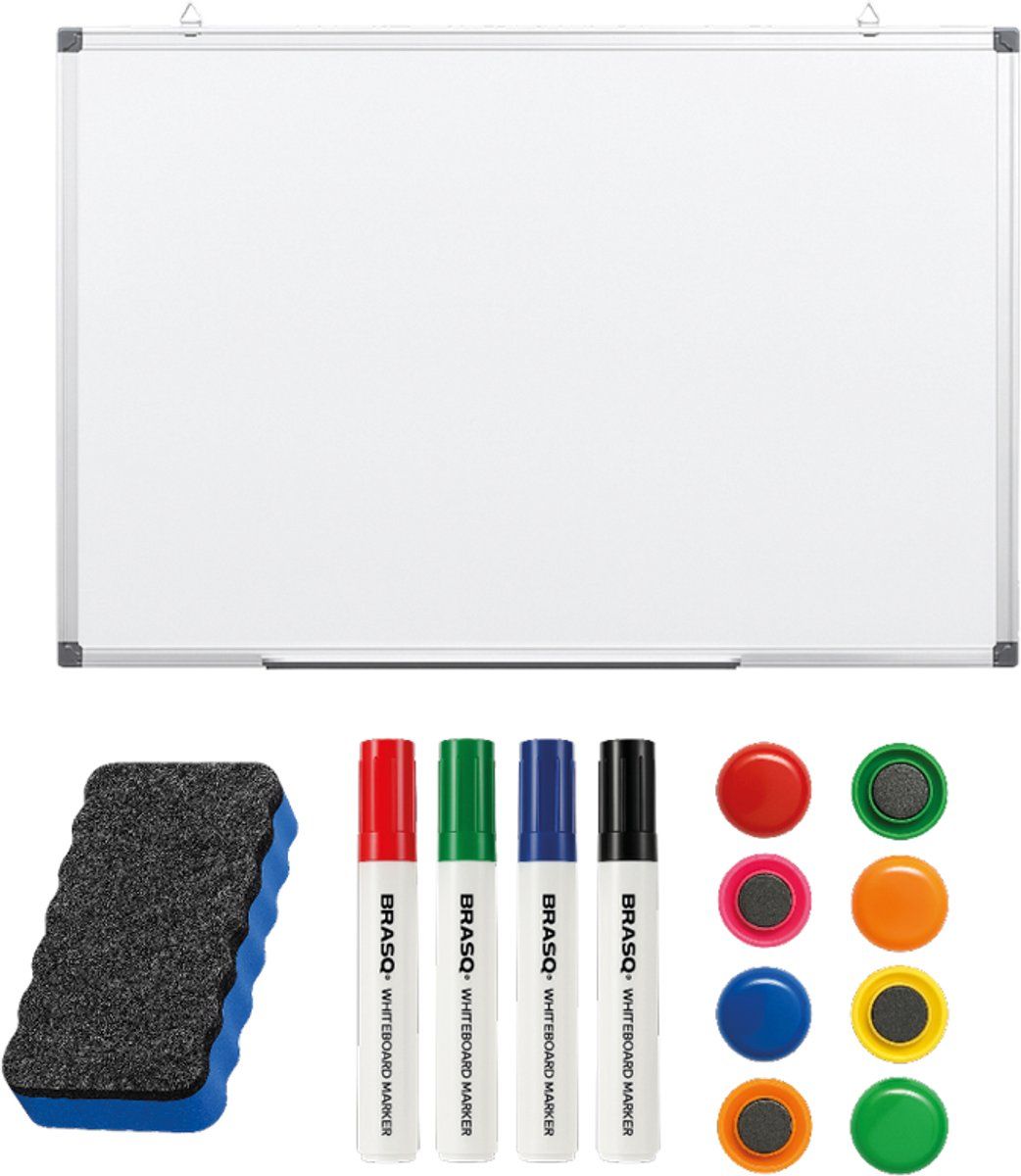 BRASQ Whiteboard 60x45 cm magnetisch met accessoires set