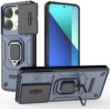 Merkloos / Sans marque Xiaomi Hoesje met Camera Slider Geschikt voor Xiaomi Redmi Note 13 4G - Back Cover met Standaard - Uitklapbare Kickstand Ring - Beschermhoes TPU - Magneet voor Auto Houder Blauw