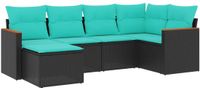 vidaXL - 6-delige - tuinbankset - met - kussens - van - zwart - polyrotan