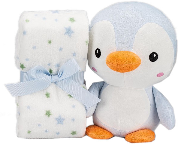 Interbaby deken en knuffel Pinguïn 80 x 110 cm pluche blauw