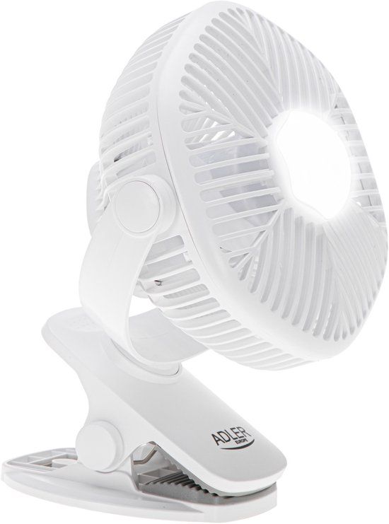 Adler Draagbare Ventilator met Klem en LED-Verlichting – Wit – AD 7335