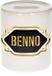 Bellatio Decorations Shoppartners Bv Spaarpot met voornaam Benno - wit - met goud/zwart embleem - 8 x 9 cm - keramiek - met afsluitdop - cadeau verjaardag