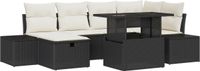 vidaXL Tuinbank - Set - 7-delig - Zwart - Polyrotan