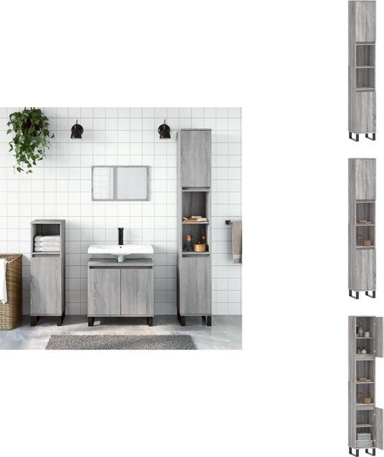 vidaXL Badkamerkast 30x30x190 cm bewerkt hout grijs sonoma eikenkleur