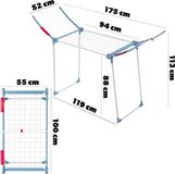 KADAX Droogrek met 18 m drooglengte, stabiele vleugeldroogdroger van roestvrij staal, inklapbaar, met antislip voeten, voor beddengoed en kleding, gemaakt in de EU (wit/blauw)