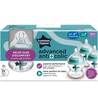 Tommee Tippee Baby Bottles, Advanced Anti-Colic Babyfles met langzame stroom, borstachtige speen 150 ml, 0m+, zelfsteriliserend, babyvoedingsessentials, 3 stuks