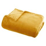 Atmosphera Plaid deken - okergeel - polyester - 125 x 150 cm - Bed/bankdeken - Fleece plaid - Lekker warm