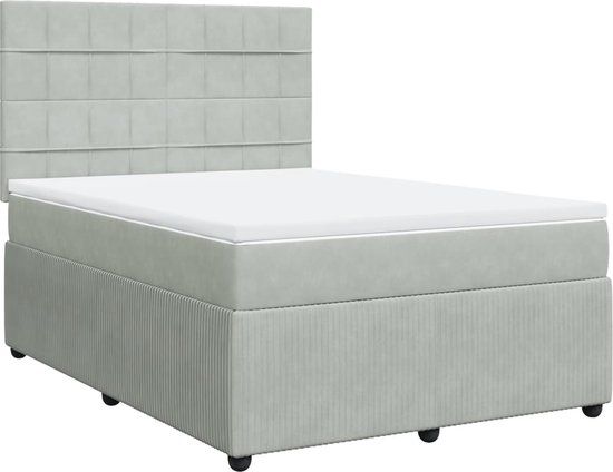 vidaXL Boxspring met matras fluweel lichtgrijs 140x200 cm