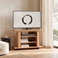 FineBuy Fernsehschrank Drehbar auf Rollen, TV Bank 75 x 38 x 50 cm mit Drehteller für Fernseher| Fernsehtisch Holz Buche mit Ablage Board, TV Schrank HiFi Rack Möbel
