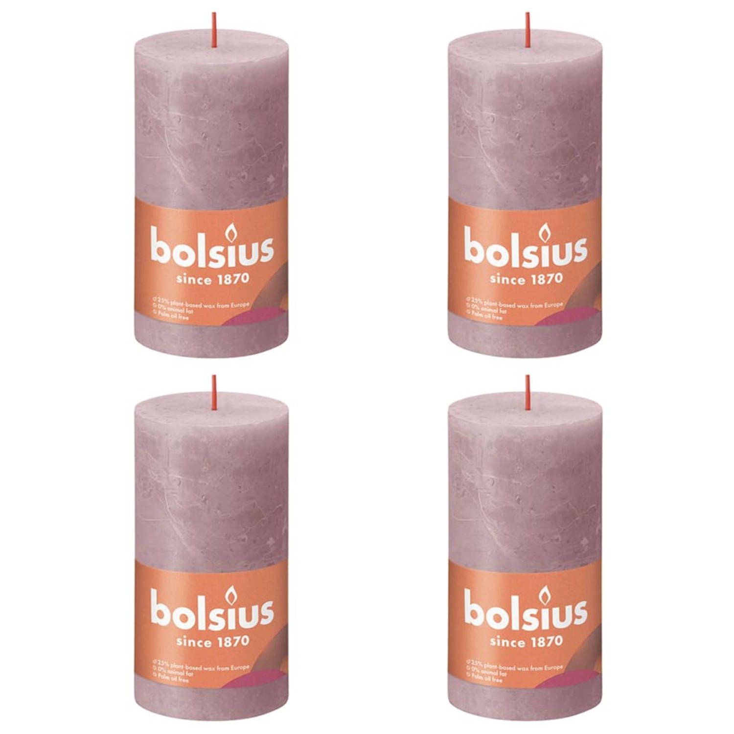 Bolsius stompkaarsen shine 4 st rustiek 130x68 mm ash rose