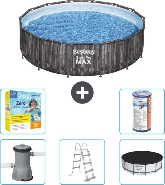 Bestway Steel Pro MAX Zwembad - Rond - 427cm - Houtprint - Compleet Set