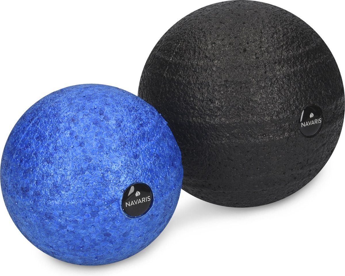 Navaris Fascia massagebal 2 stuks - Ronde massagebal voor rug, voet en schouders - Blauw en zwart