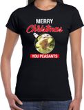 Bellatio Decorations Queen/koningin Elizabeth II Merry Christmas peasants fout Kerst shirt - Zwart - Dames - XL