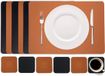 Cookinglife Placemats en onderleggers - Set van 12 - 6 rechthoekig placemats - 46 x 33 cm - 6 vierkante onderzetters- 10 x 10 cm - Dubbelzijdig - Vegan Lederlook - Zwart/Cognac
