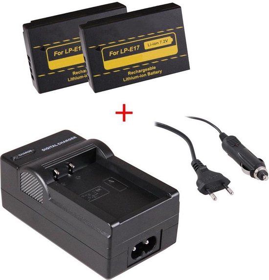 2x Camera Accu LP-E17 voor Canon + Oplader - 750 mAh - Li-Ion - Merkloos