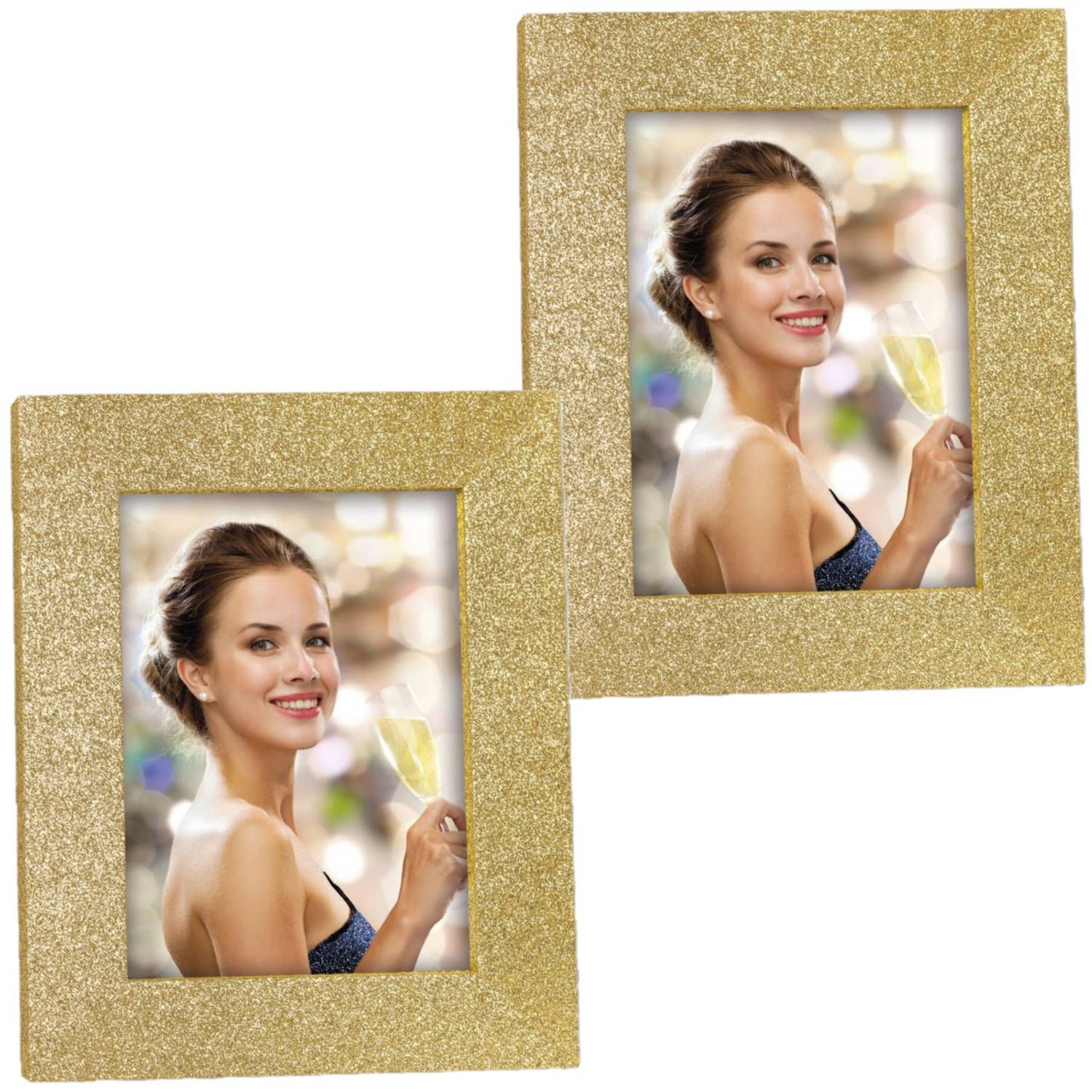 Zep - Houten fotolijstje - Goud met glitters - 15 x 20 cm - 2 stuks