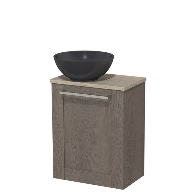 Maxaro Toiletmeubel Quartz Modulo Donkerbruin Eiken Kader 41 cm Lichtgrijs Eiken Blad